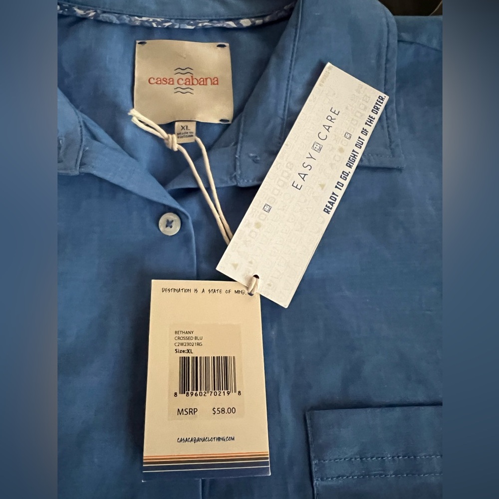 NWT Casa Cabana Solid Blue Cotton Blend Men's Button-Up Casual Long Slv Shirt XL - Picture 9 of 12